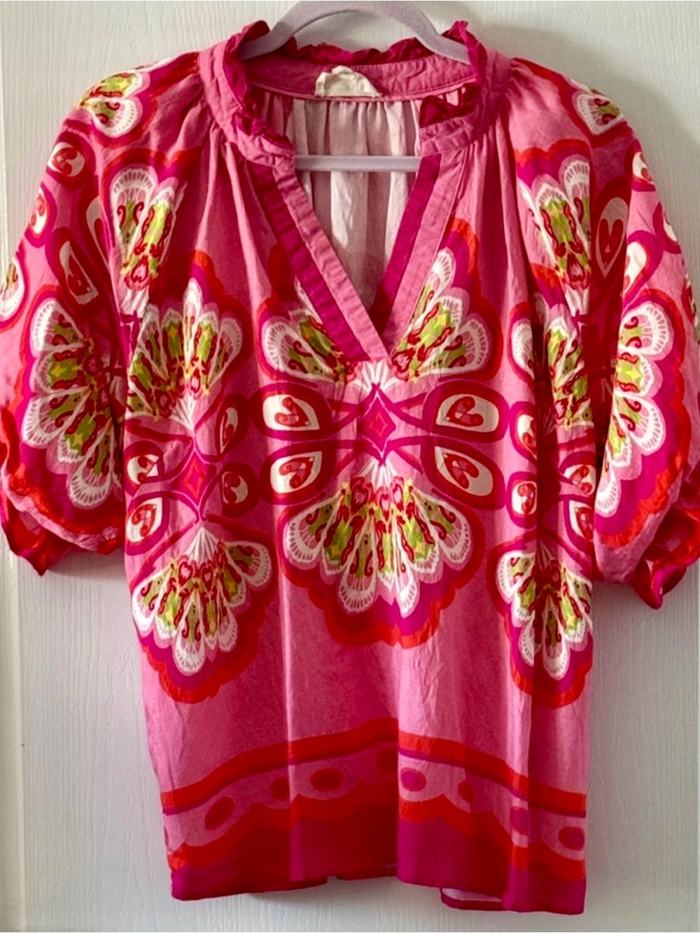Umgee Hot Pink Floral-Print V-Neck Blouse